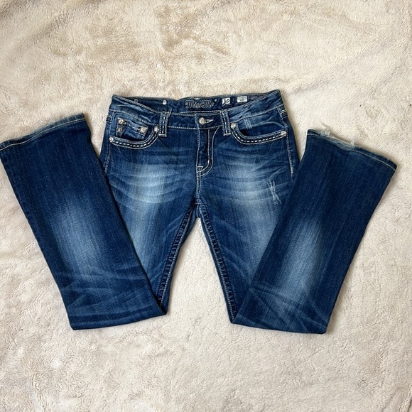 Miss Me Embellished Distressed Boot Cut Blue Jeans - Size 30 - Picture 8 of 16